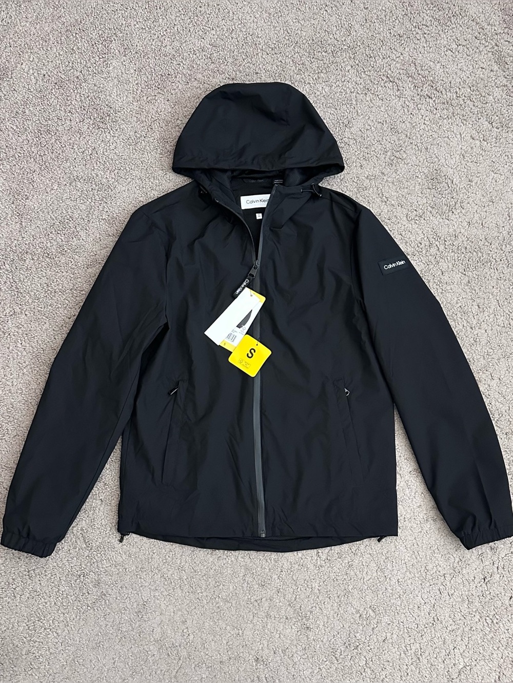 Calvin Klein Black Hooded Windbreaker Zip Jacket Mens S